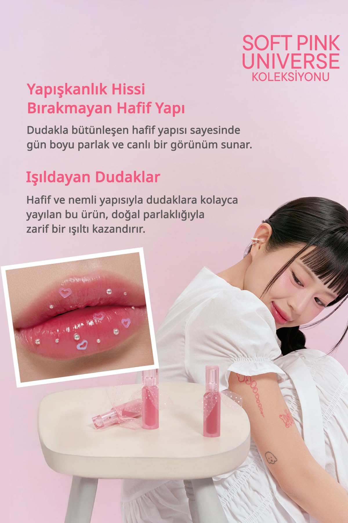 Peripera Doğal Tonlarda, Uzun Süre Kalıcı, Işıltılı Tint Water Bare Tint (#16 Cute Pink)