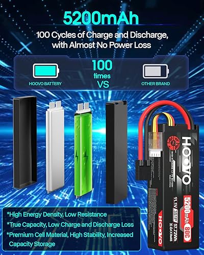 Miniatura 5 de HOOVO 3S 11.1V Lipo Battery 5200mAh 80C Estuche rígido con enchufe TR para coche RC, barco, camión, carreras, pasatiempos, FPV, modelo de carreras