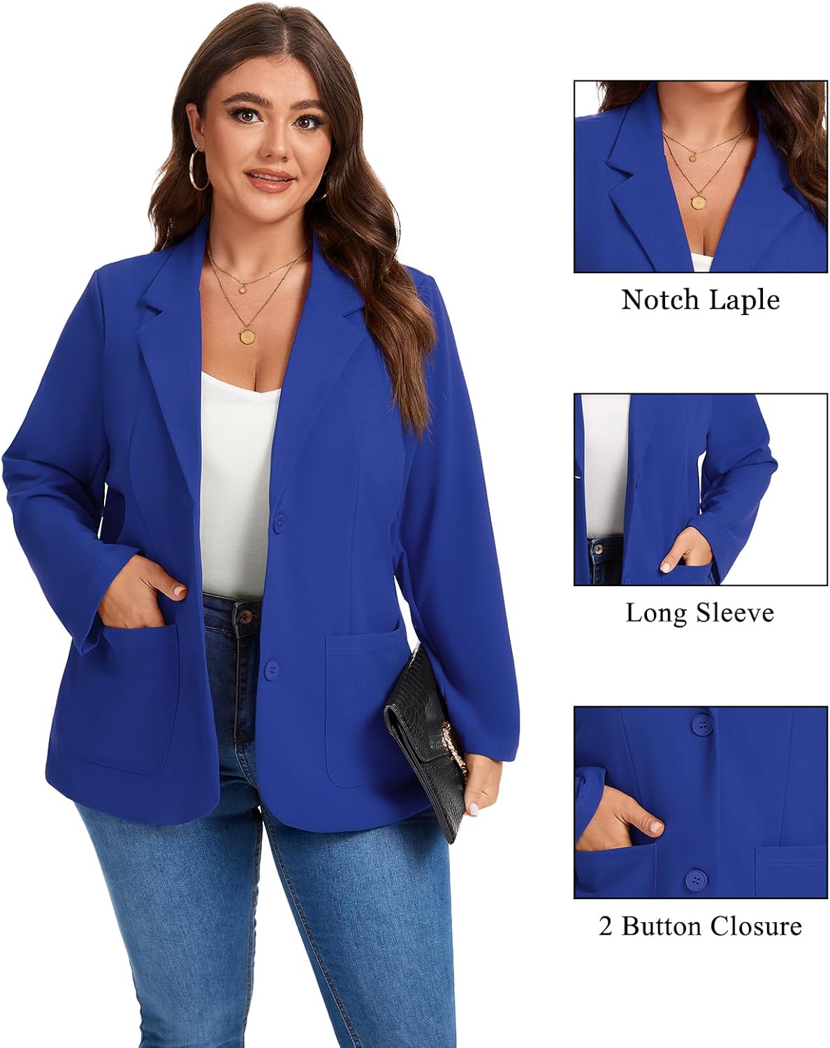 MINTLIMIT Women's Plus Size Jackets Long Sleeve Jacket Suit Casual Work Business Office Blazer with Pockets,Blue,4XL