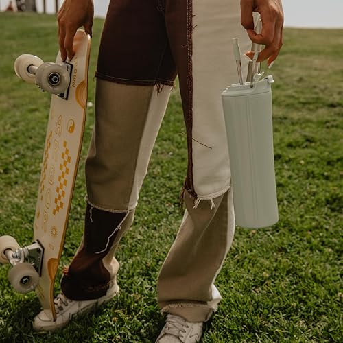 Miniatura 8 de BOTTLE BOTTLE Botella de agua aislada para café con tapa de doble uso y pajita, taza de café de viaje de doble pared para mujer y hombre, vaso de