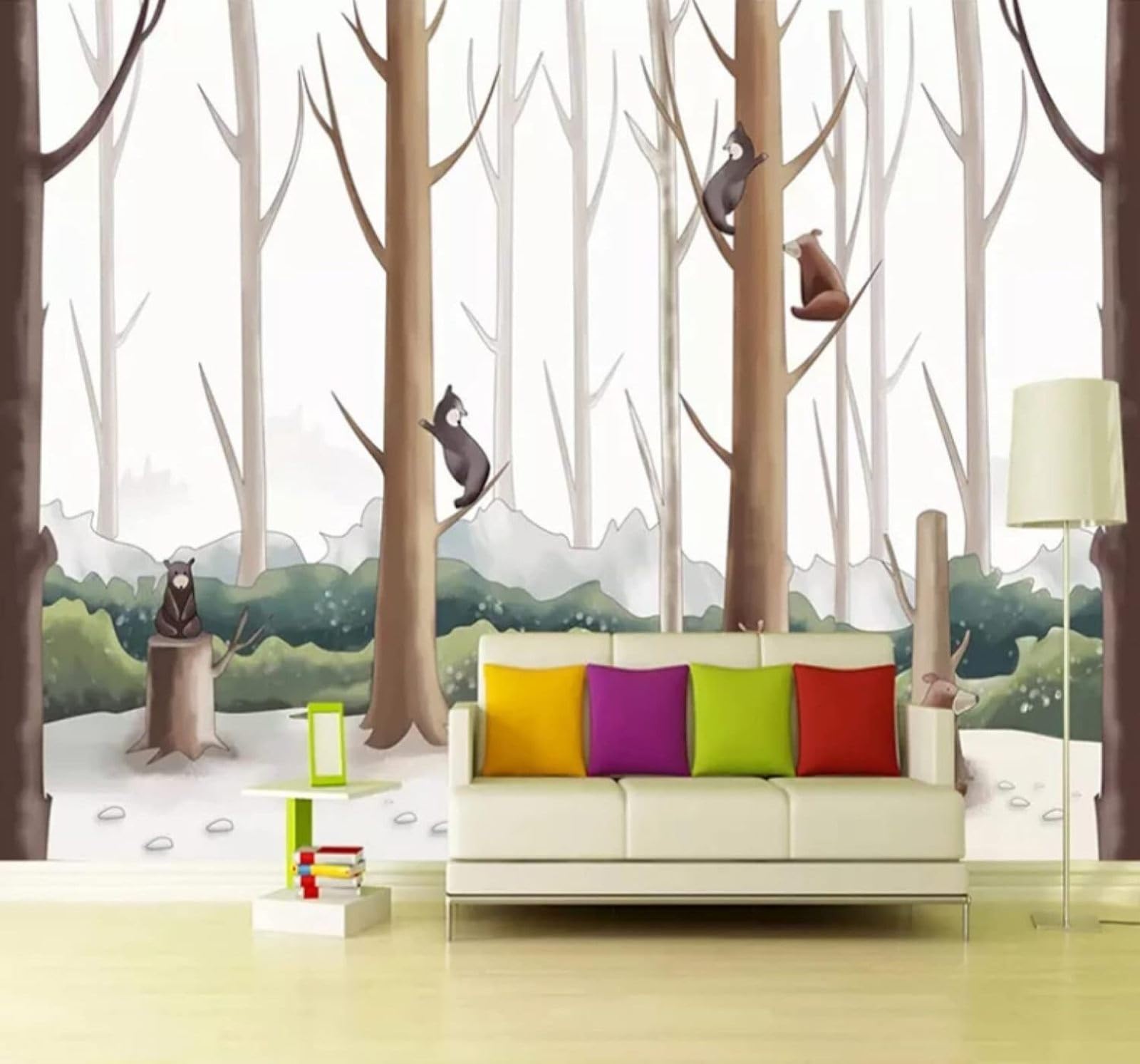XLMING Cartoon Forest Cute Animals Bear 3D Wallpaper Luxury Silk Study Dining Feature Sofa Grey Bedroom Living Room Tv Decorative Wall-430cm×300cm