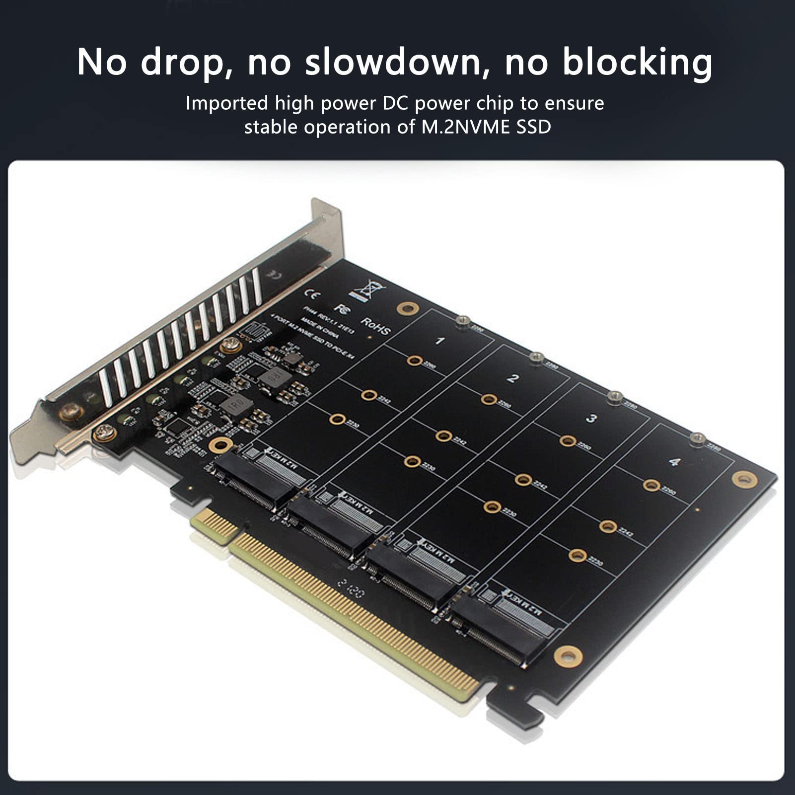 Adapter M.2 PCIE, PCIe 4.0 X16 na 4 Porty M.2 NVMe SSD z Wentylatorem Chłodzącym, WsparciePCIE RAID, 4x32Gbps, dla Dysków SSD 2230/2242/2260/2280mm