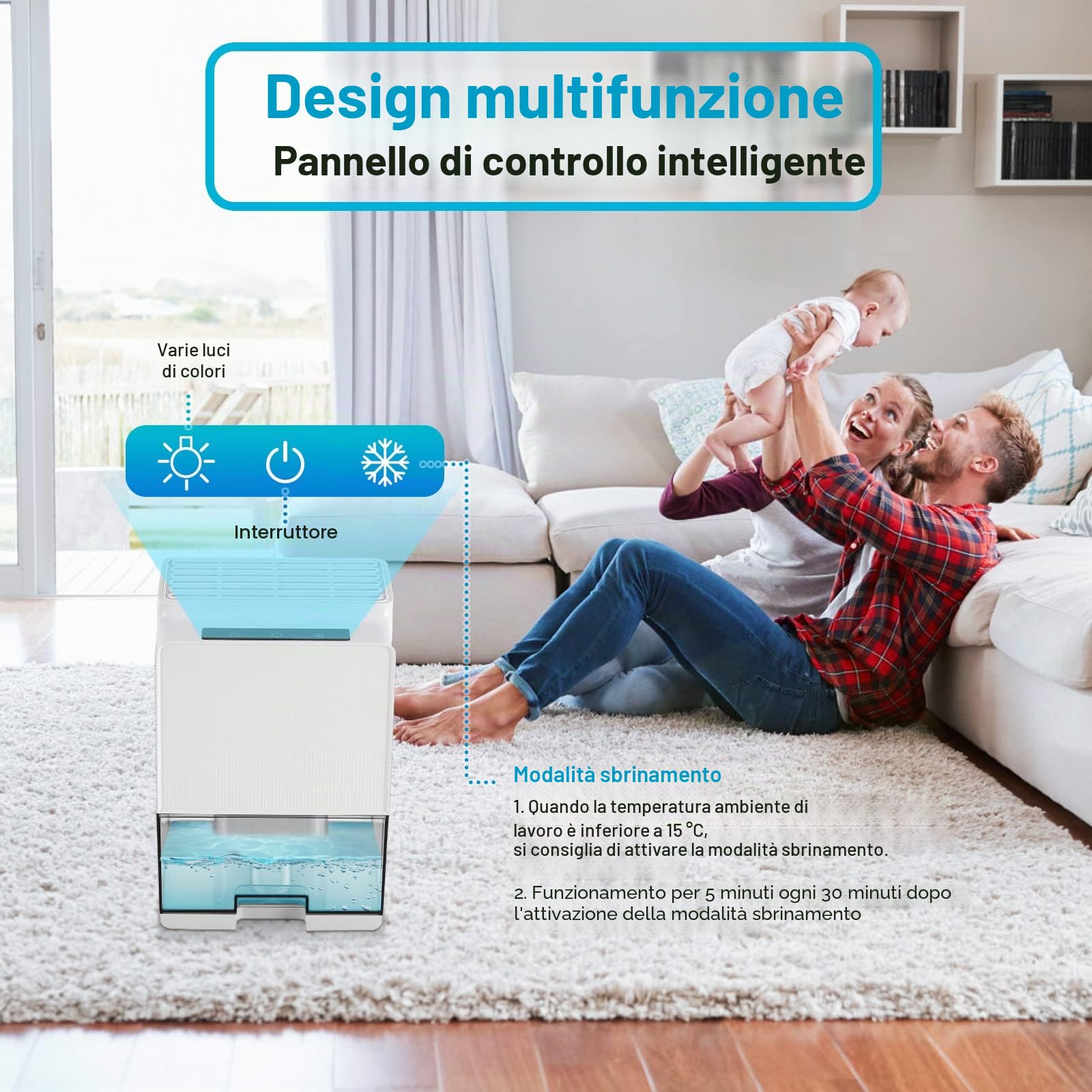 Deumidificatore Casa 1000ML,Deumidificatore Portatile e Ultra Silenzioso Contro Muffa e L'umidità Spegnimento Automatico e Luce LED Colorata per Camera da Letto Bagno Sbrinamento Automatico