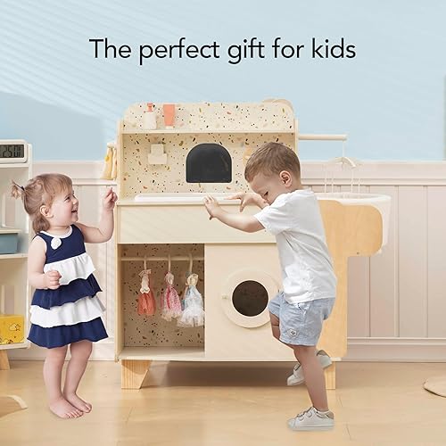 Miniatura 7 de Juego de cocina para niños, juego de cocina de madera con nuevas características modernas, juguete de cocina pequeño regalo para niñas y niños