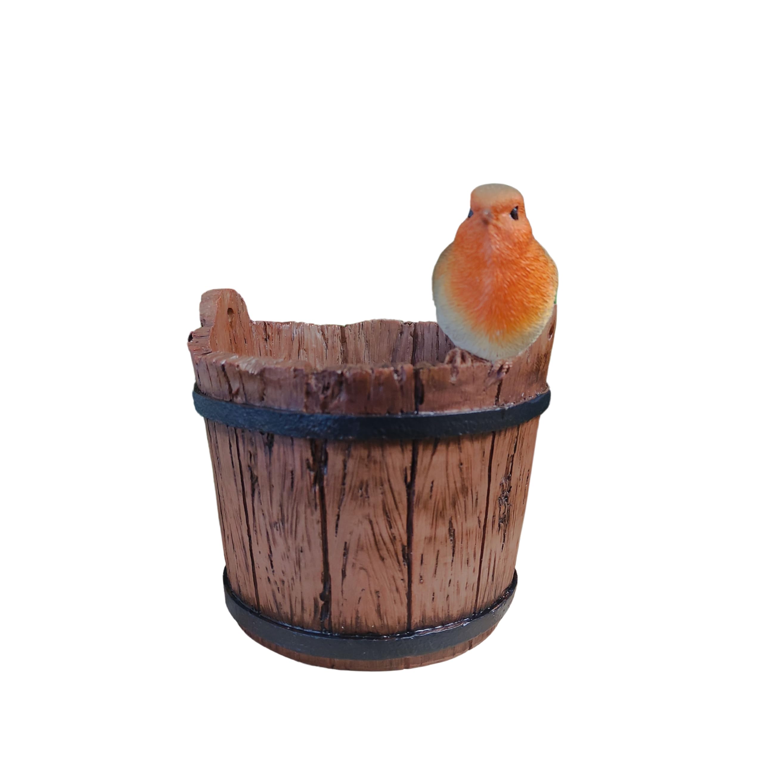 Vivid Arts Brown And Orange - Water Bucket Ornament With Robin - Bs-Rb20-D