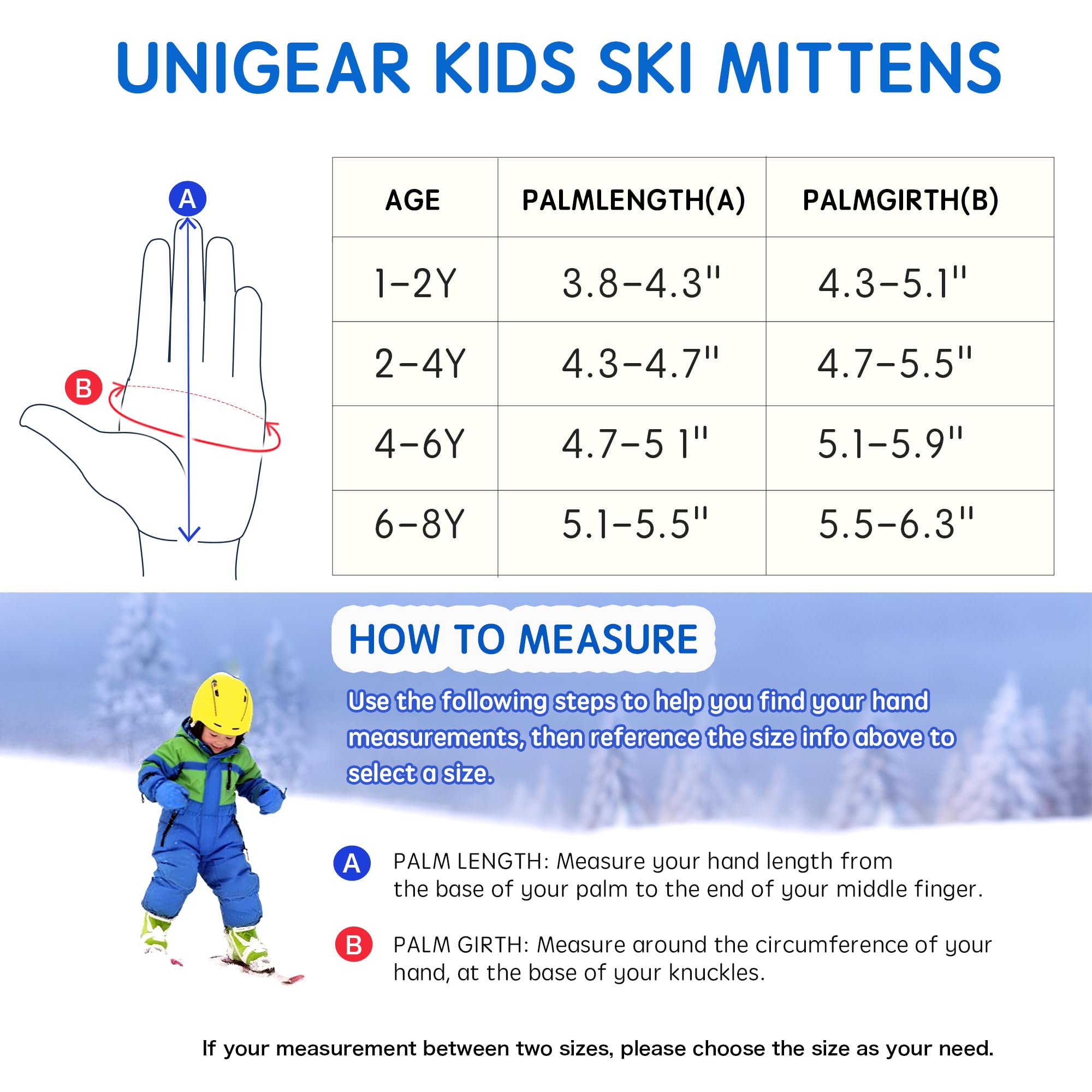 Unigear Skihandschuhe Kinder Fäustlinge wasserdicht und Winddicht, Schnee Fausthandschuhe atmungsaktiv, Thermo warme Winterhandschuhe für Jungen und Mädchen von 2 bis 8 Jahre