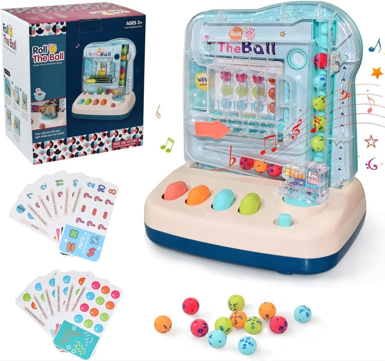 SKYBUCKET Rolling Ball Early Learning Educational toyor KidsTEM Sensory toyor 4 6 8 Years Boys Girls ith 12 Puzzle Cards Balls for Counting Maths Color Identify
