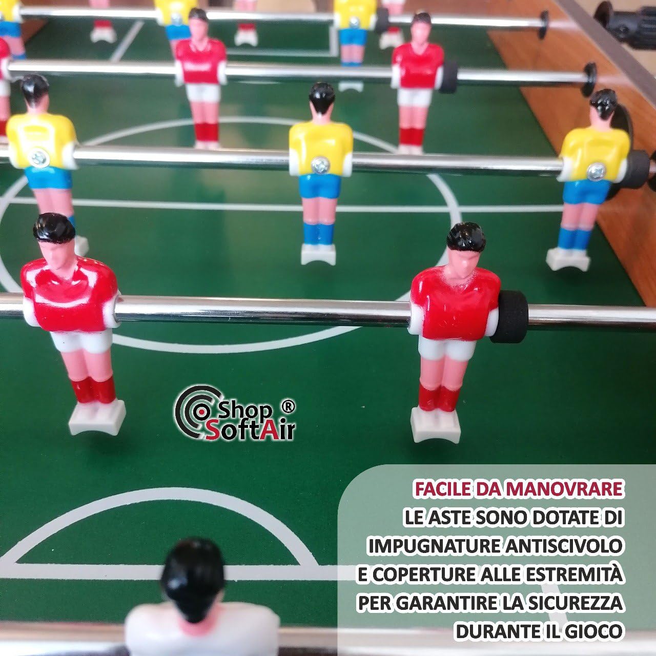 Calcetto Balilla Biliardino da Tavolo Shop SoftAir con Piedi Grandi o Senza Piedicm Aste con 3 Giocatori Segnapunti e 2 Palline da Gioco (Senza Piedi Small cm 51x31x11)