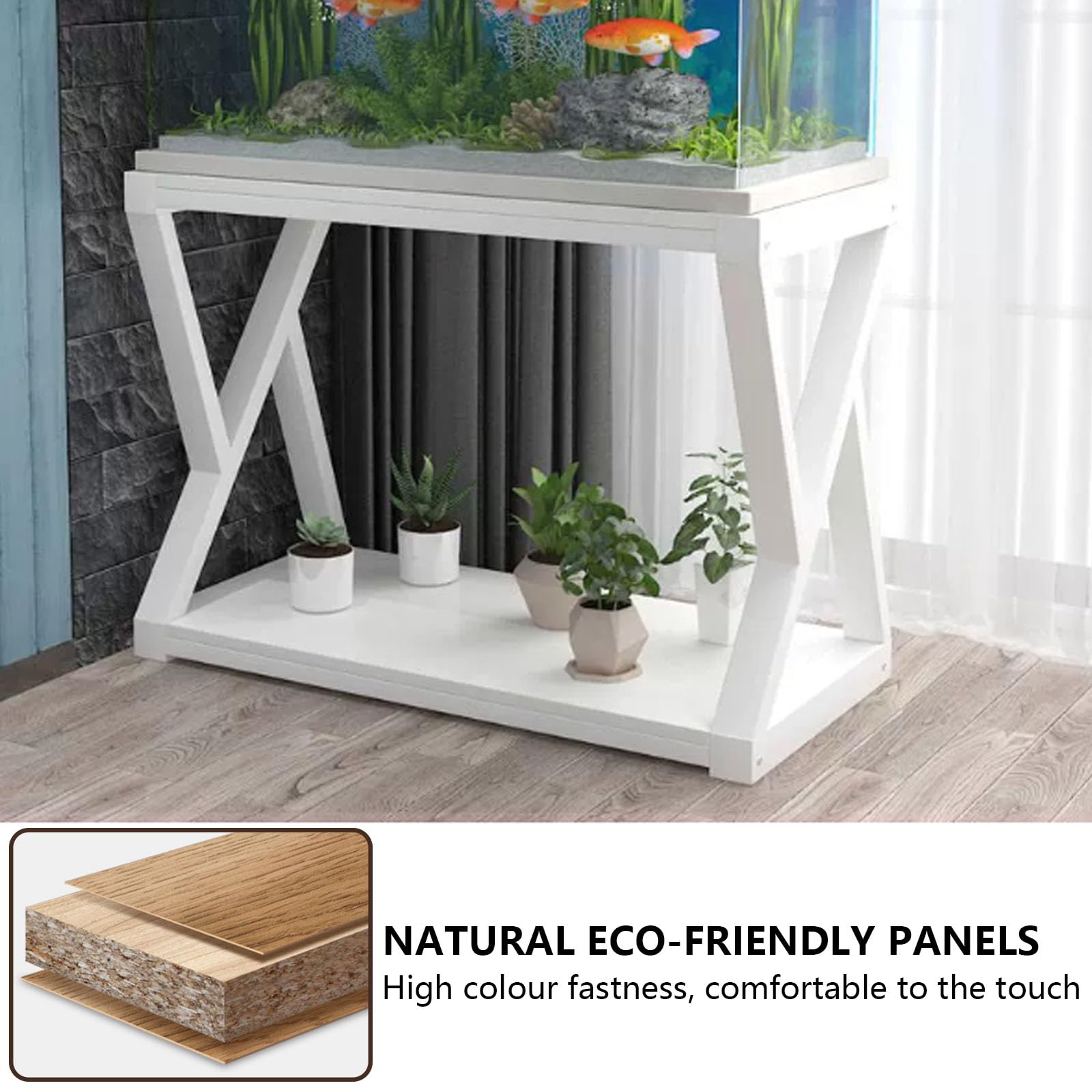 Support d'aquarium double couche pour grande capacité de stockage, forte capacité de charge, parfait pour le bureau et le salon, pieds en PVC durables