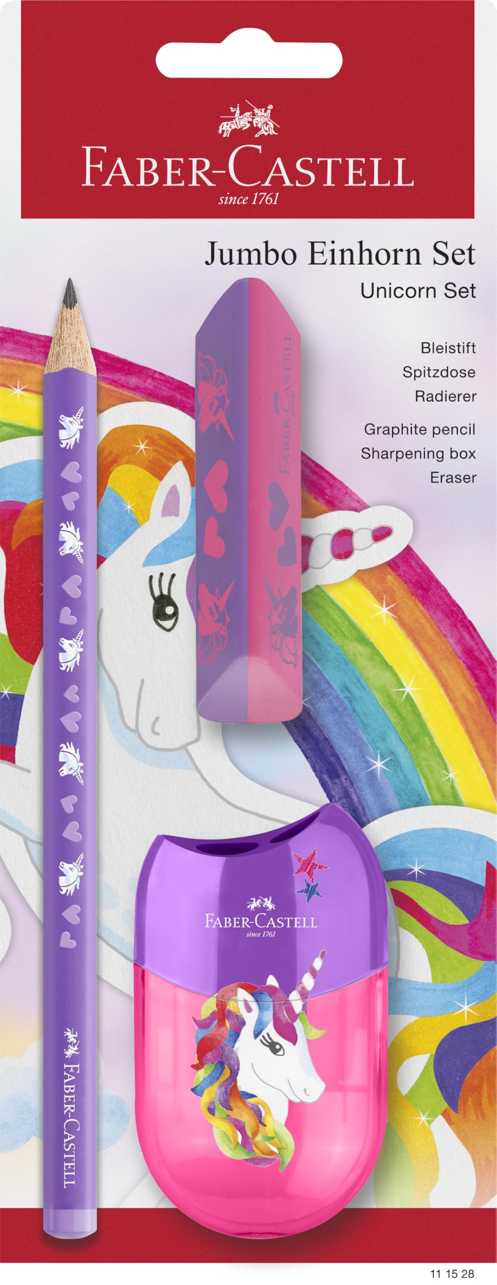 Faber-Castell Unicorn Writing Set Jumbo Pencil Sharpener Eraser School Set for