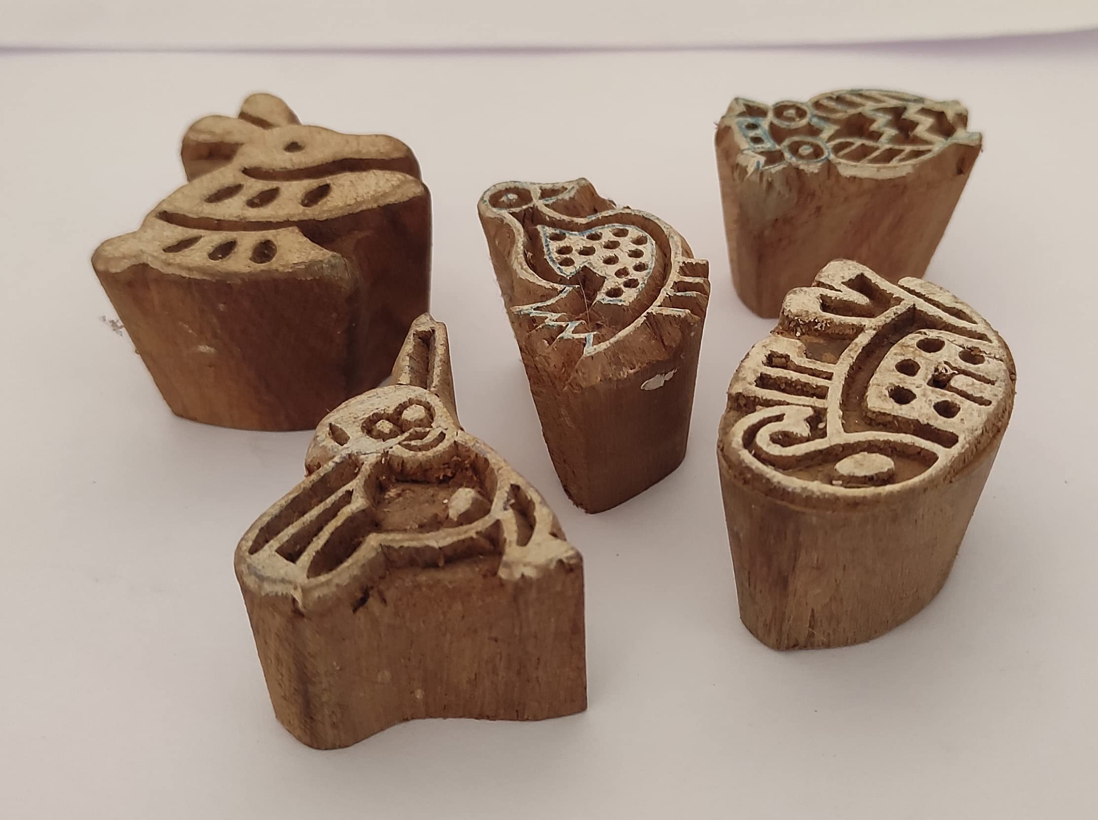 Sharvgun Combo de 5 bloques de impresión de madera de sello animal, suministros de diseños de impresión de tela de arte, sello decorativo, trabajo de arte