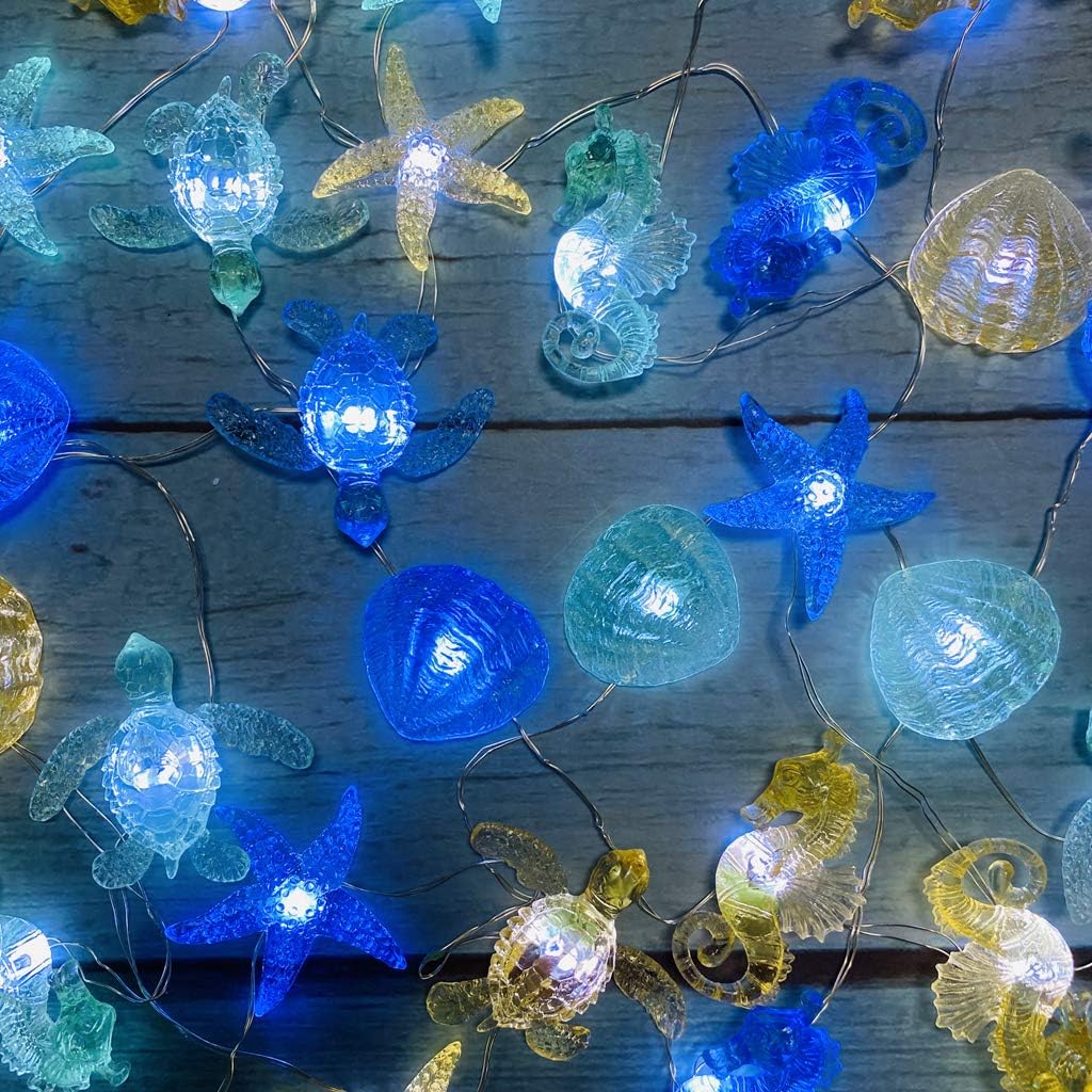 Coastal Solar String Lights Outdoor Garden Lights Marine Life Solar Fairy Garden Lights for Outside 14ft 40LED Waterproof Turtle Seahorse Starfish Clam Beach House Nautical String Lights Yard Decor