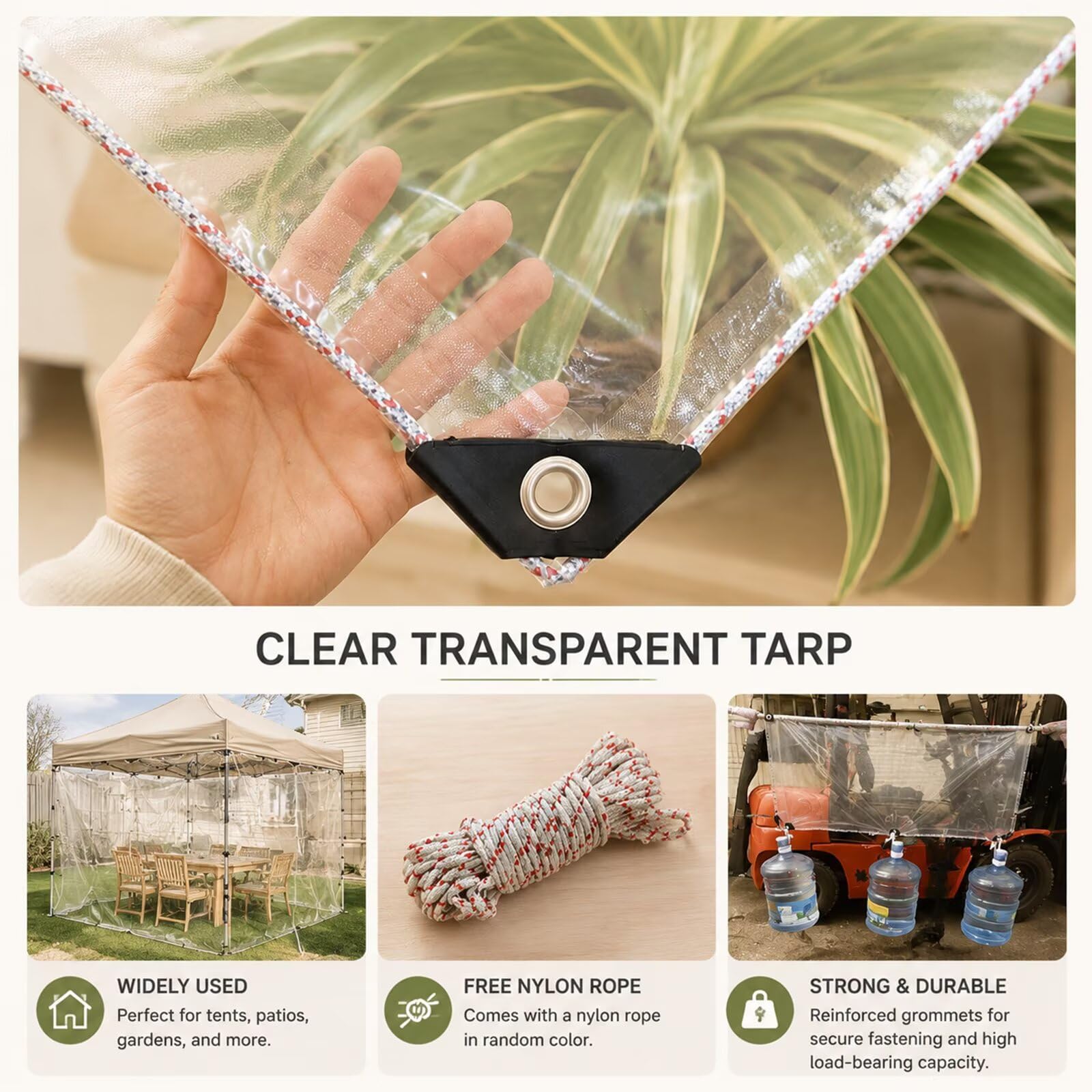 2.2×2.5m wasserdichte Transparente PE-Abdeckplane mit Ösen - UV-beständige & Reißfeste Gewächshausfolie für Garten, Balkon, Baustelle & Haustiergehege-Wetterfeste Baufolie mit Verstärkungsband Plane