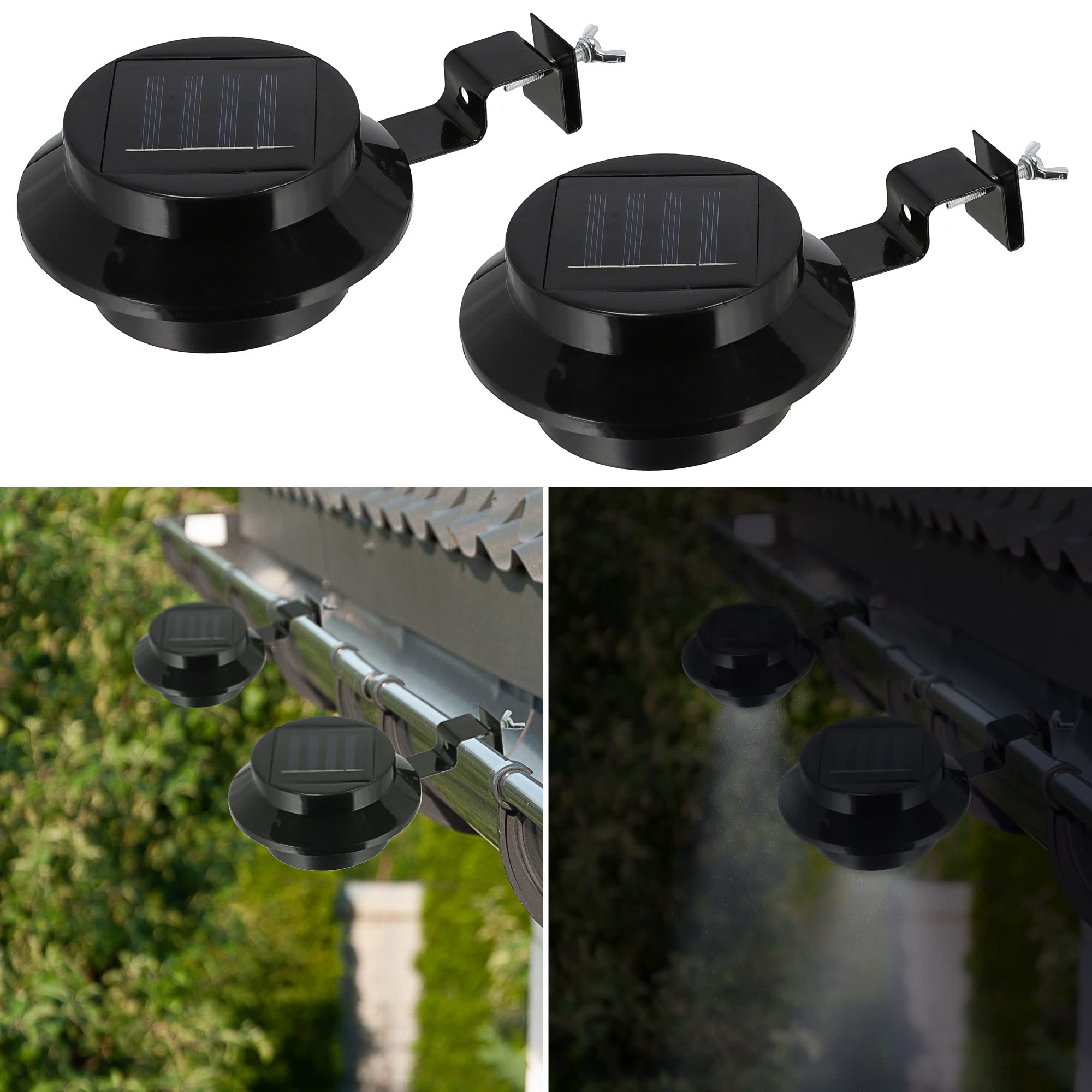 Cepewa Solar Dachrinnenleuchte │ 12x6x12cm Kunststoff Eisen Lampe LED Leuchte │ Dachrinnenbeleuchtung Outdoorlight (1 x 2er Set Dachrinnenleuchte)