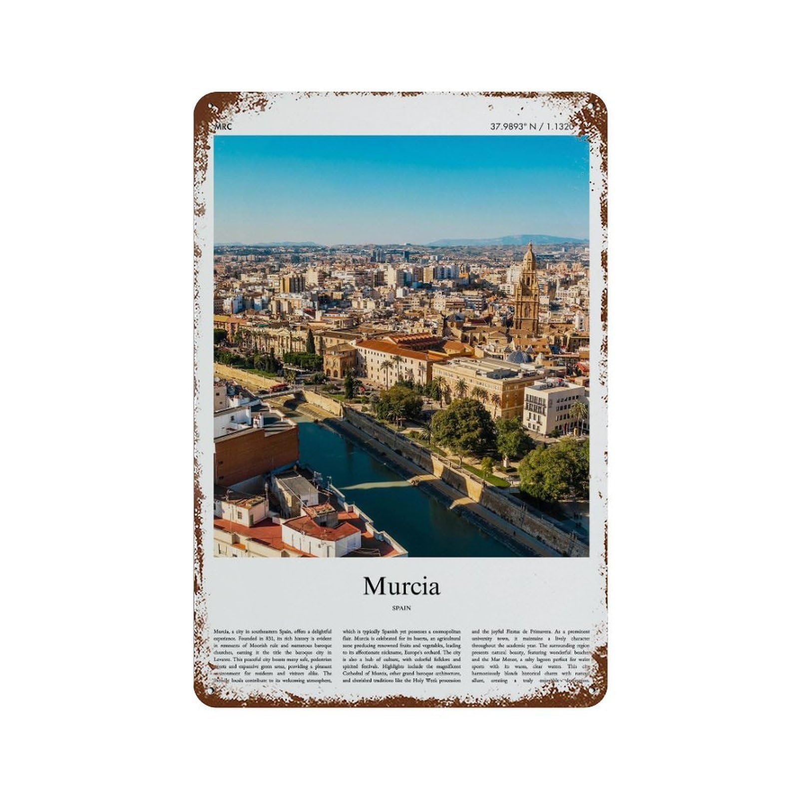 xiaoxiaoshen Murcia Spain City Scenery Wall Decor Art Metal Tin Poster Modern Home Decor Art Home Bar Shop Decorations Vintage Sign 30x20cm