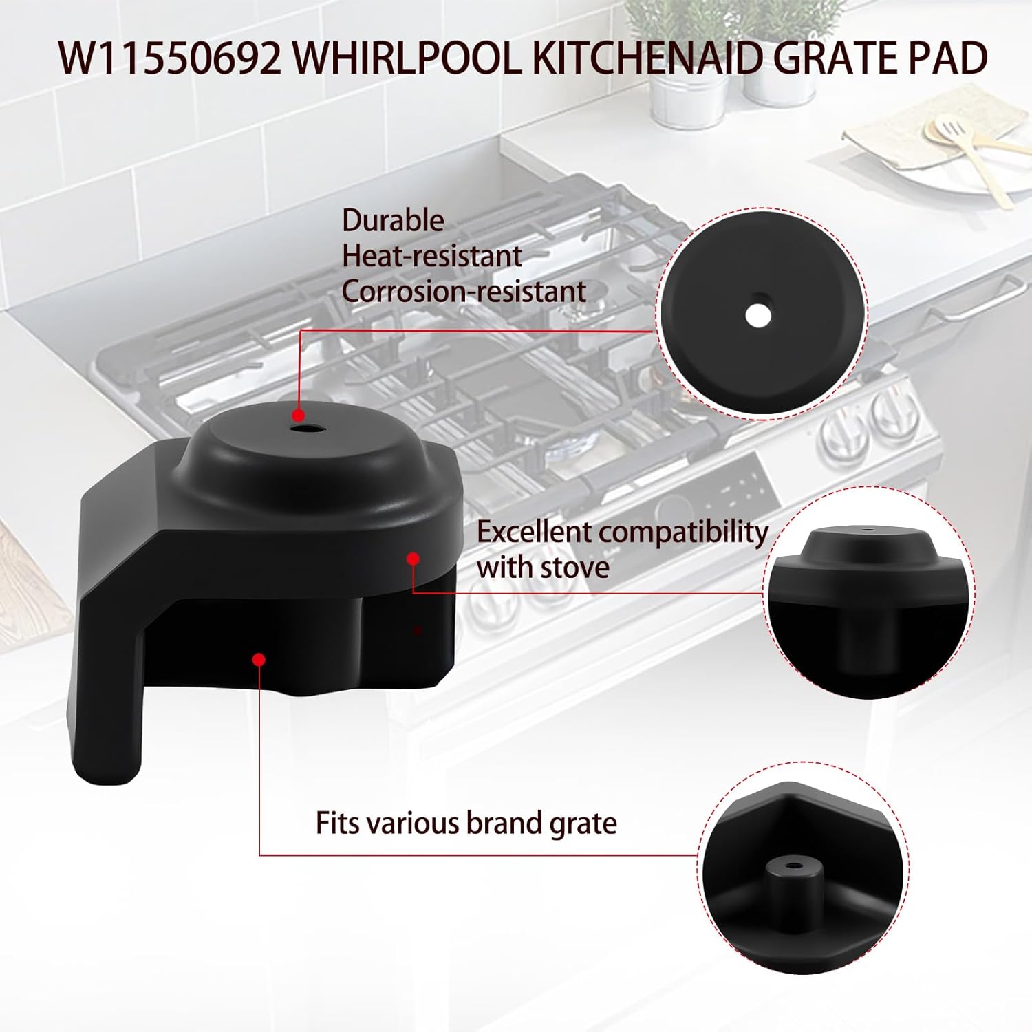 Atgestore W11550692 Grate Rubber Feet Replacement for Whirlpool KitchenAid Jennair Maytag Stove Parts Grate Feet Bumpers Whirlpool Gas Rang Burner Grate Foot Pad Stove Top Cooktop Rubber Pads 16Pcs