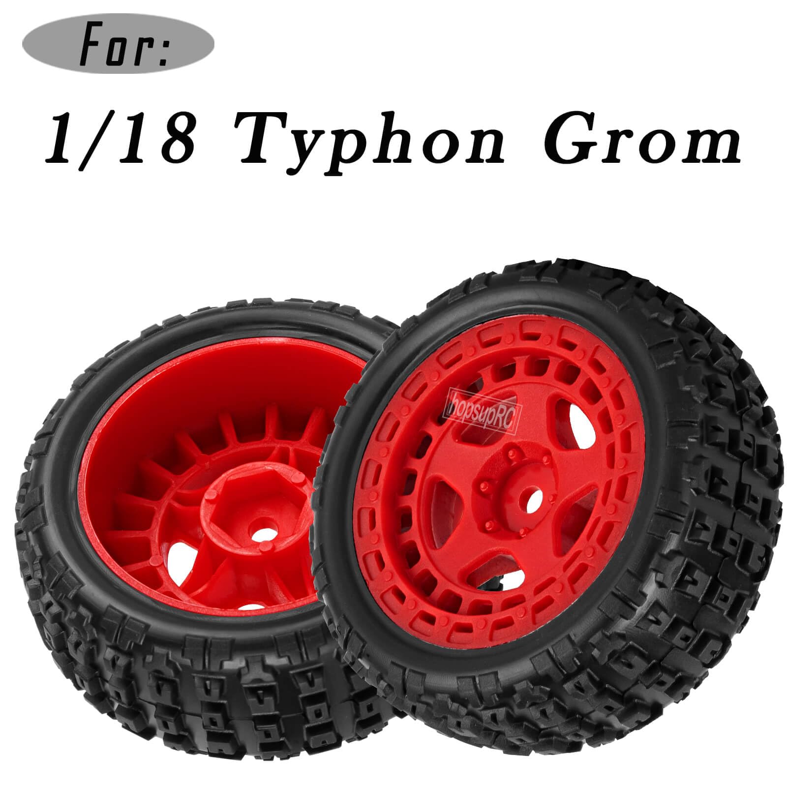 hopsupRC RC Wheels and Tires for 1/18 Typhon Grom RC Crawler Car,Pre-Glued Buggy Wheels & Rubber Tires Plastic Rim,4PCS Red