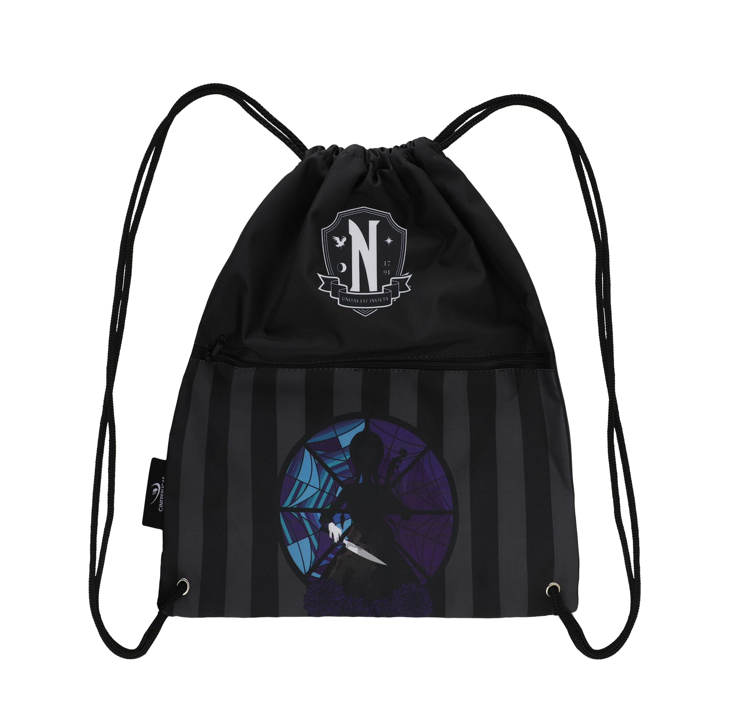 Cinereplicas Unisex Mercredi Et Son Violoncelle Wednesday - Merlina Addams Con Cello Drawstring Bag 39 X 34 Cm - Official Licensed,