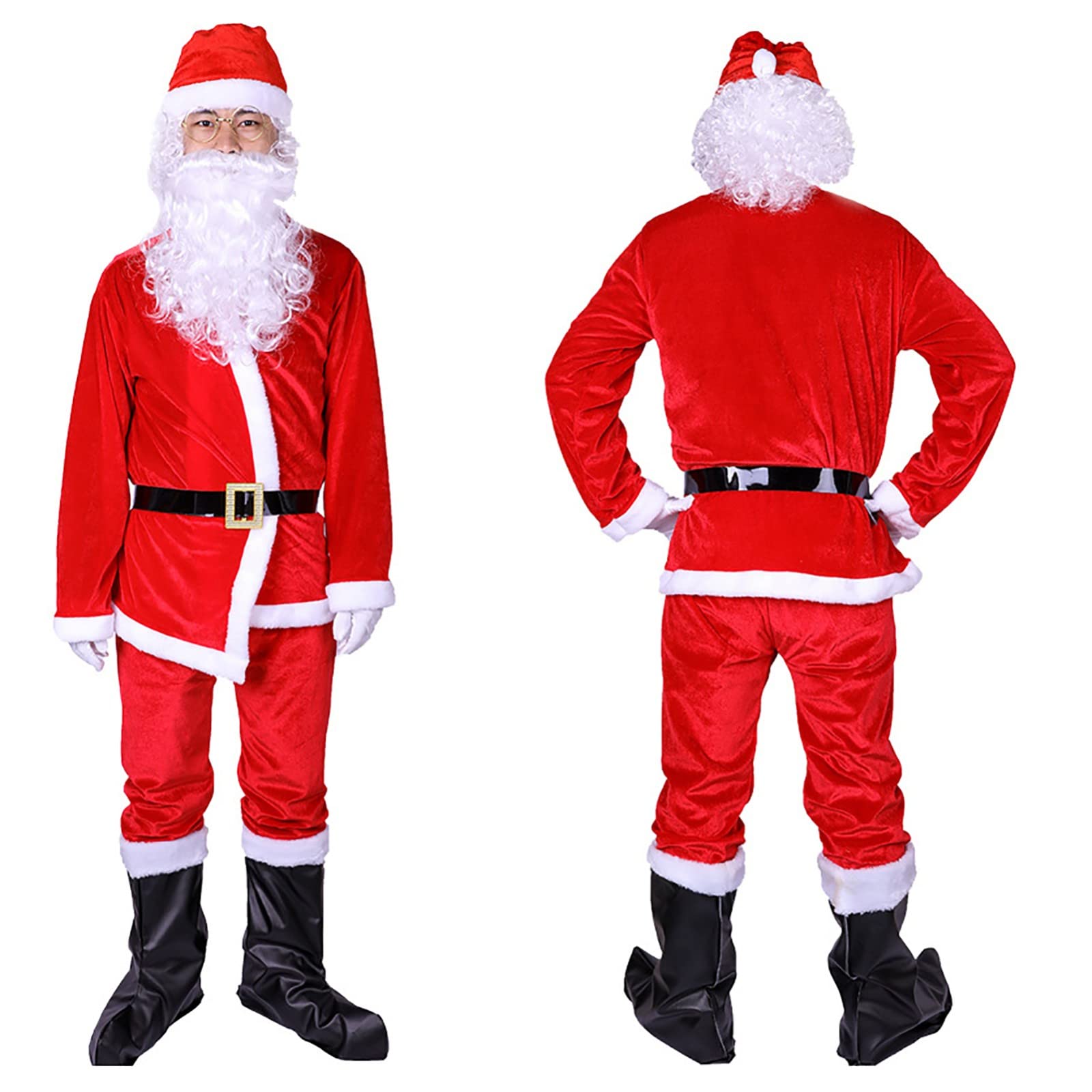 sookinsookin Santa Suit Adults Men 10pcs Set Red Deluxe Classic Velvet Santa Claus Costume for Christmas Party Cosplay 4XL