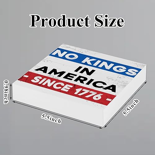 Miniatura 2 de GoldenFleece Letrero patriótico de escritorio del 4 de julio No Kings In America Since 1776, decoración cuadrada del Día de los Caídos, decoración