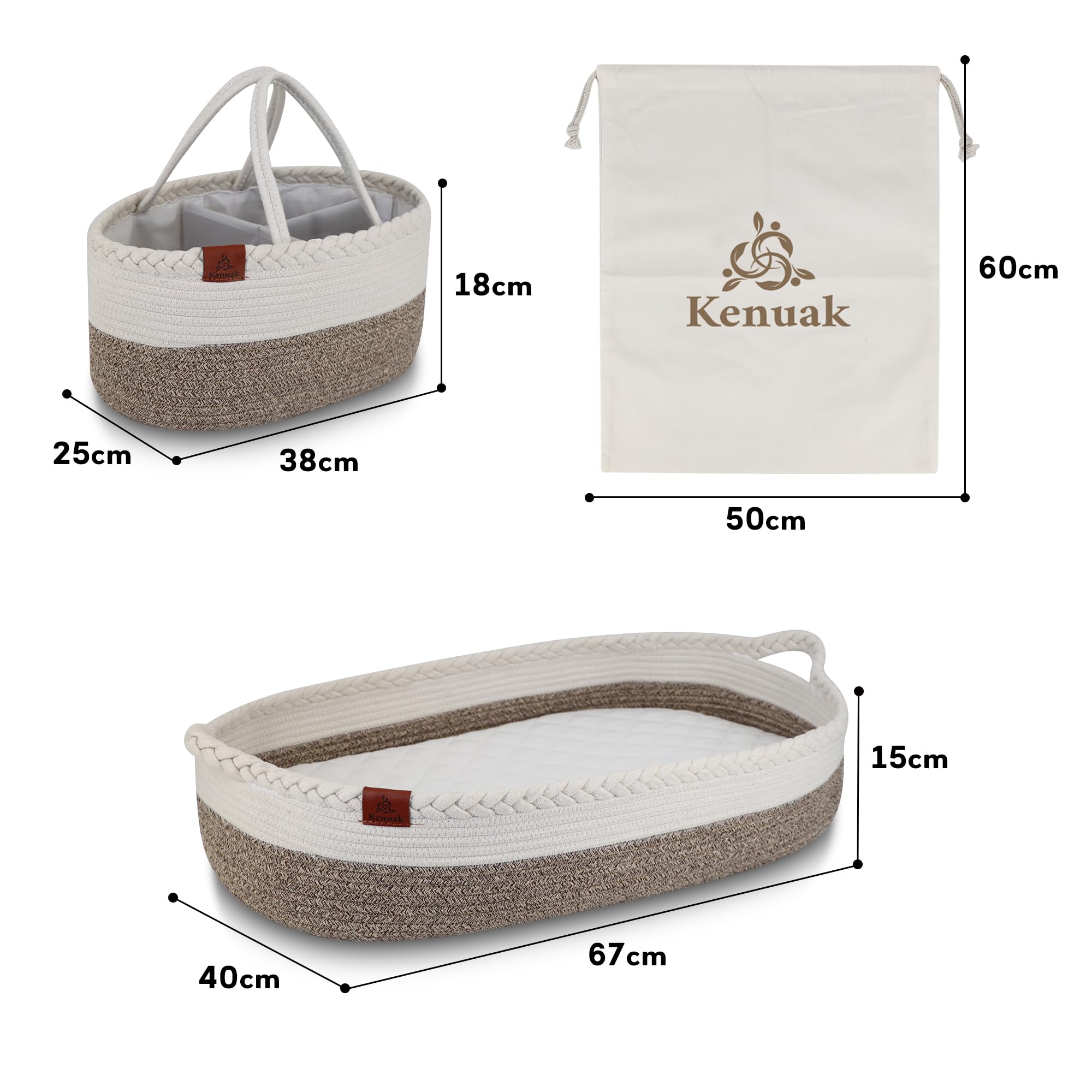 Cesta Fasciatoio per Bambini, Cestino per Neonati Portatile con Materasso Impermeabile, Cestino Fasciatoio con Materasso Impermeabile e Rivestimento Sfoderabile, Moses Cestino (terre)