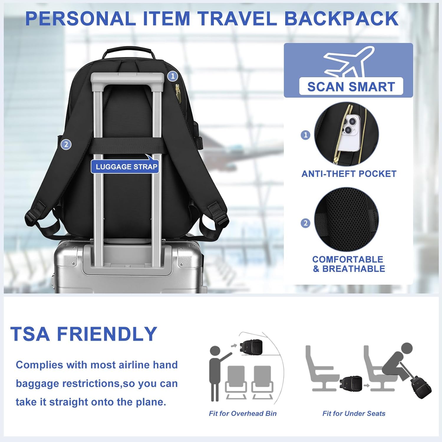 Focdod Laptop Backpack for Women Bookbag: 15.6 inch Work Backpacks with Pouch Pocket for Large Capacity Cup & USB Charger College Book Bag Travel Business Nurse Teacher Bookbags Anti-theft Back Pack
