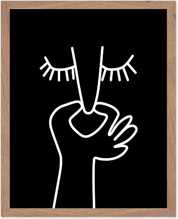 Poster Master Hold Your Nose Poster - Black & White Print - Trendy Art - Modern Art - Minimal Art - Humorous Bathroom Wall Decor - Guest Bath Decor - Funny Restroom Decor, 8x10 Beige Framed