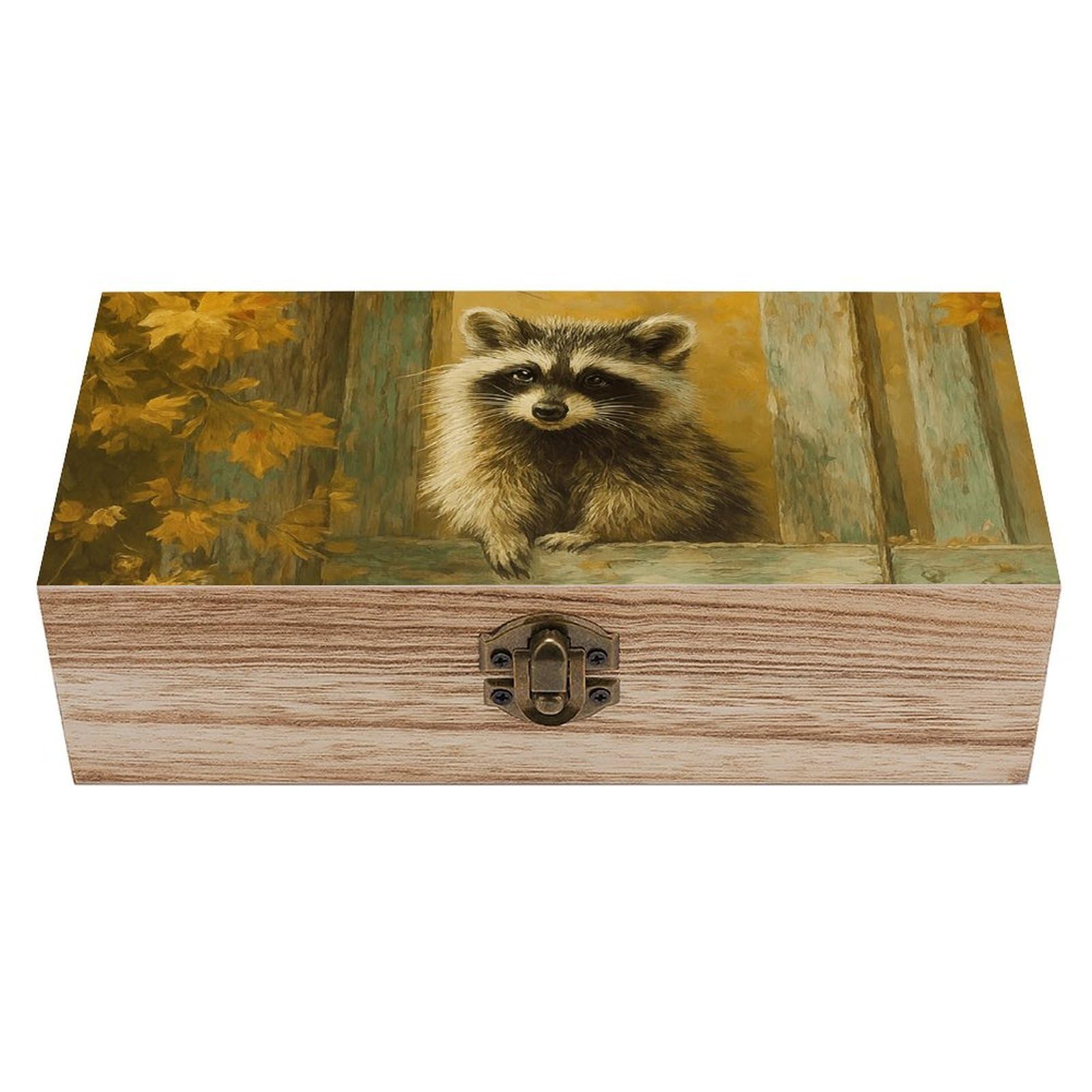 SMAZDFXX Rustic Fall Raccoon & Pumpkin Wooden Storage Box Multipurpose Decorative Box for Jewelry Photo Home Decor