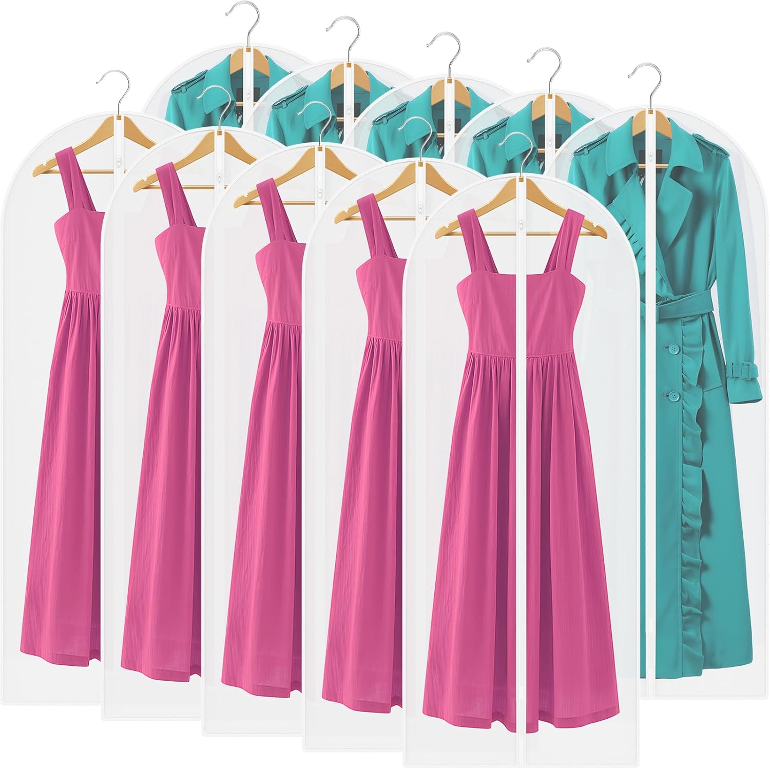 10 Pack 60″ Garment Bags for Hanging Clothes,Clothes Bags for Storage Hanging,Moth P-roof Garment Bags,Garment Bags for Storage,Hanging Clothes Storage