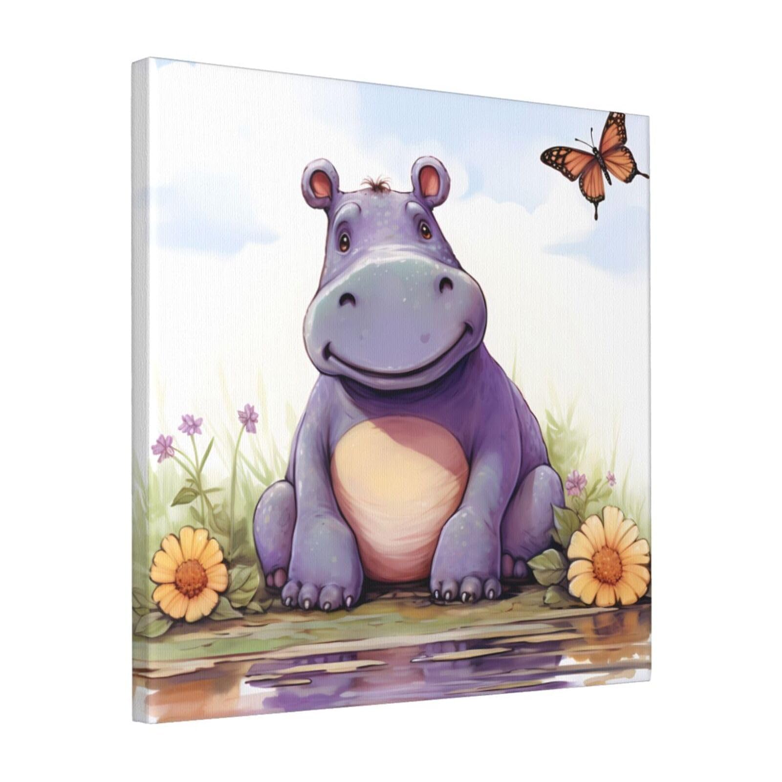 KLOPH Butterfly and hippo Canvas Wall Art for Living Room 16"x16" Modern Artwork Painting for Bathroom Hanging Canvas Prints Aesthetic Wallart for Bedroom Kitchen Office Wall Decor