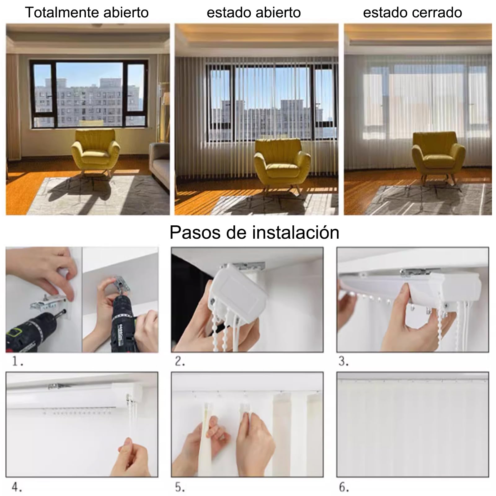 Cortina Lamas Verticales Translúcida Blanco,Estores de Listones,Venecianas con Aislamiento Térmico,Persianas Blackout de Interior para Ventanas y Puertas,Ancho x Alto (190cm x 200cm)
