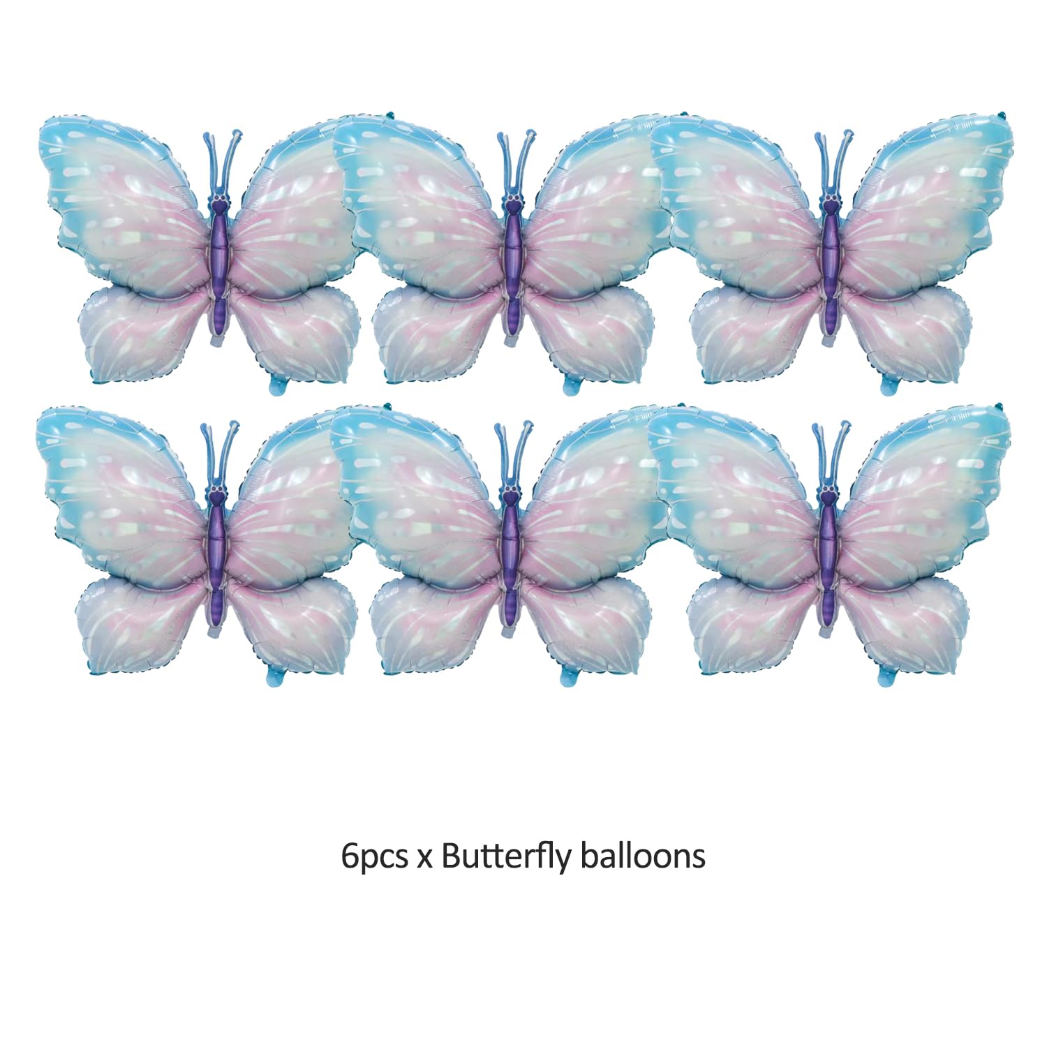 Finypa Blue Butterfly Balloons - 6pc 40in Blue & Purple Butterfly Foil Mylar Balloons for Baby Shower & Party Decorations - Image 2