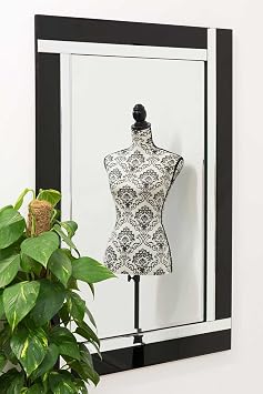 MirrorOutlet 3Ft11 X 2Ft7 120cm X 80cm Black/Silver Bevelled Frameless Wall Mirror Modern, Wood,SWS008