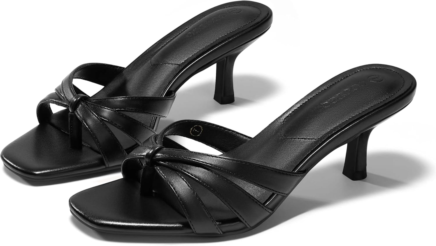 Coutgo Womens Strappy Kitten Heels Sandals Square Open Toe Flip Flops Slip On Slides Summer Dress Shoes