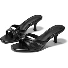 Coutgo Womens Strappy Kitten Heels Sandals Square Open Toe Flip Flops Slip On Slides Summer Dress Shoes