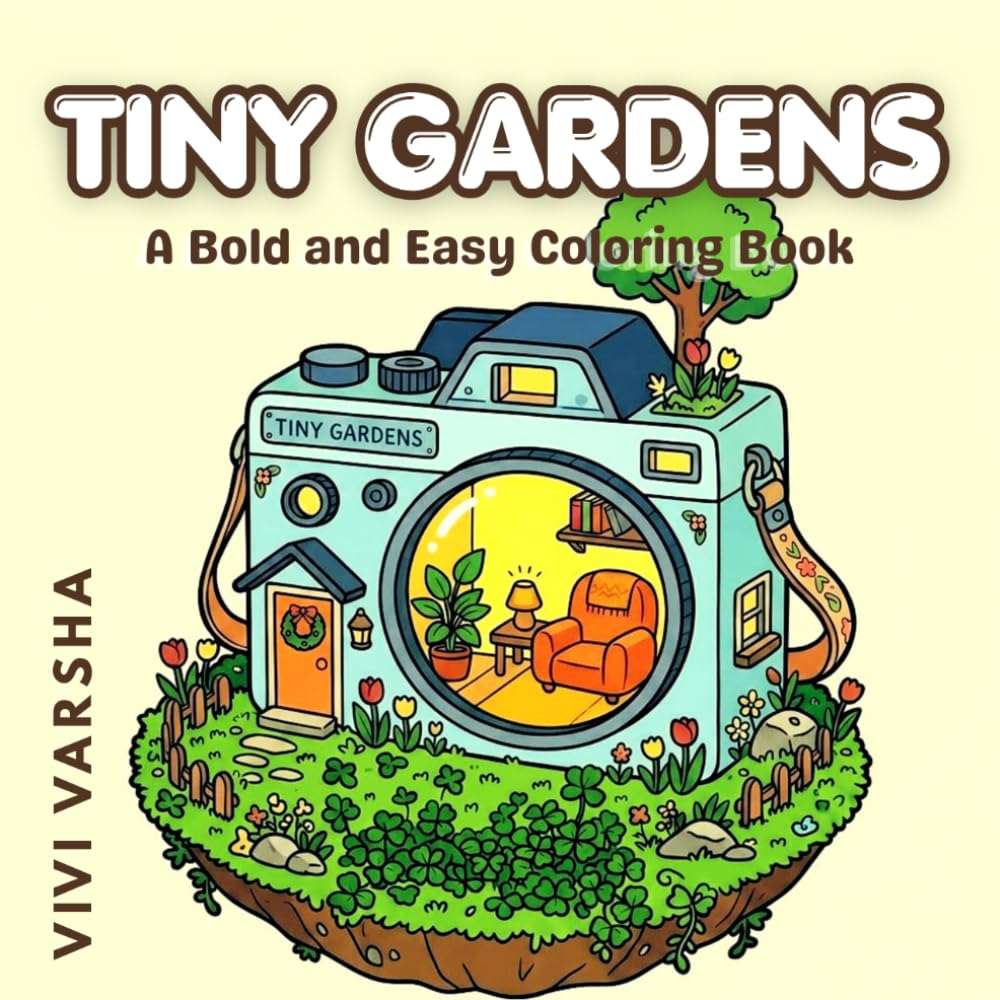 Tiny Gardens: A Bold and Easy Coloring Book Featuring Cute Cottage Greenhouses, Tiny Stone Cabins, and Whimsical Garden Scenes for Relaxation (Whimsical Miniature Worlds Collection)