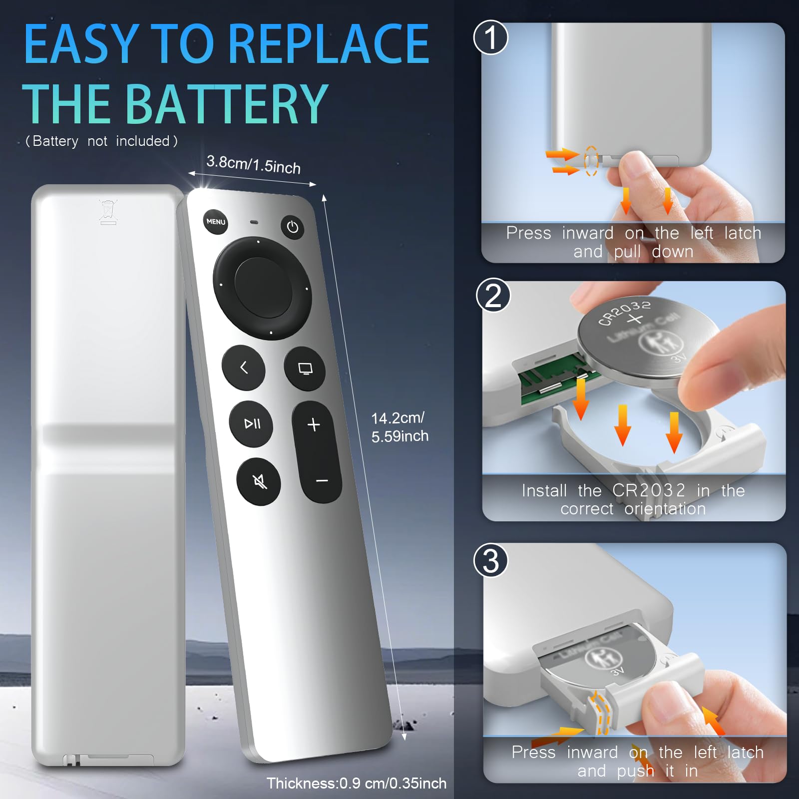 Remplacement universel pour télécommande Apple TV : pas de Siri & Touch, blanc argenté