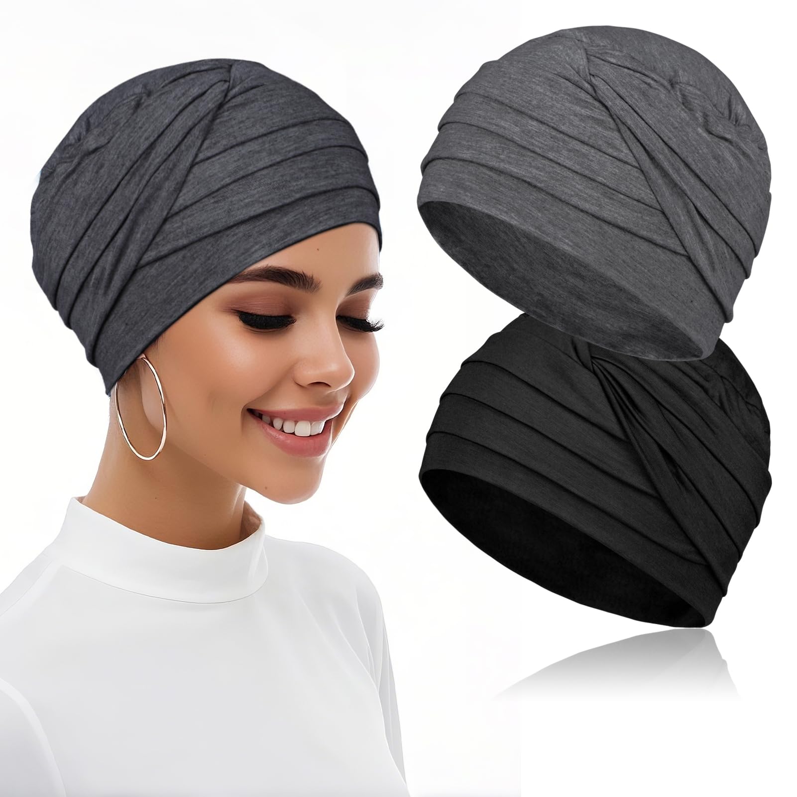 BCHRTOIP 2 Pieces Chemo Headwear for Women, Soft Cancer Headwear Elastic Cancer Hat for Hair Loss