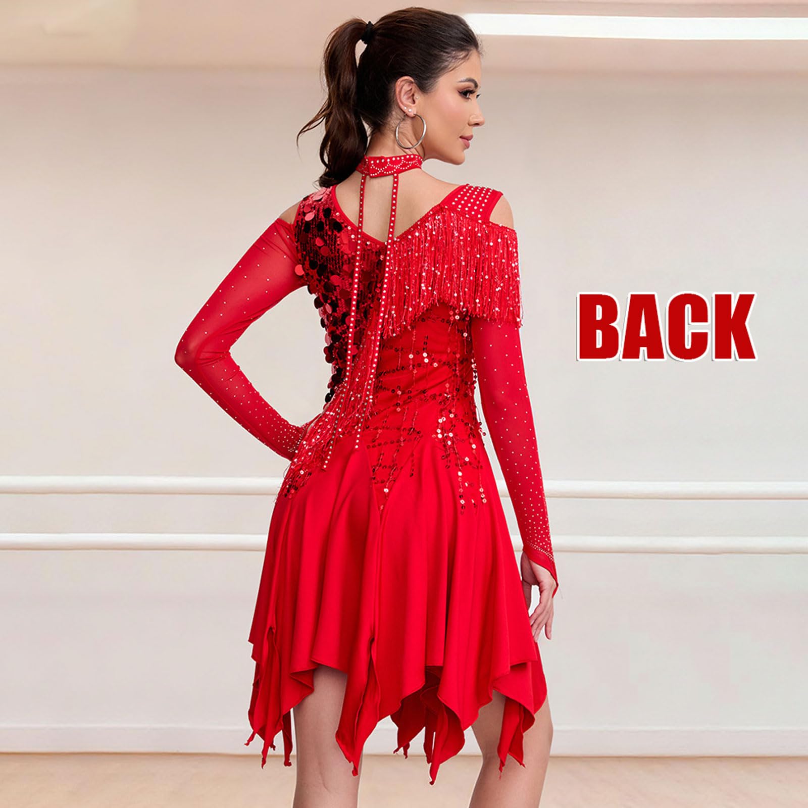 Vestito da Ballo Latino Americano Donna,Abito da Donna Sexy con Frange Costumi da Ballo,Frange Abito da Salsa Tango con Paillettes,per Moderna Vestito Ballo Latino Danza Samba Rumba Salsa