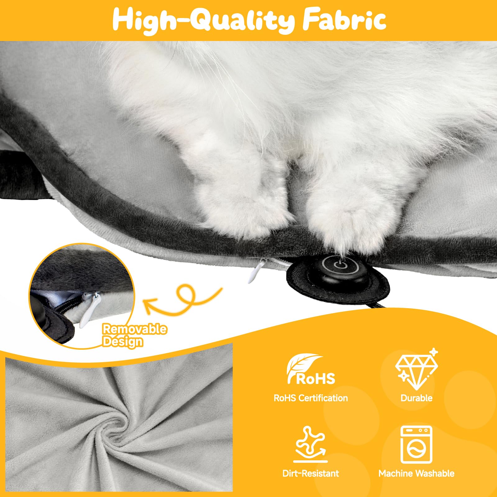 Tapis chauffant électrique pour chat d'intérieur avec housse amovible - Température réglable - Gris tournesol - 55,9 x 55,9 cm