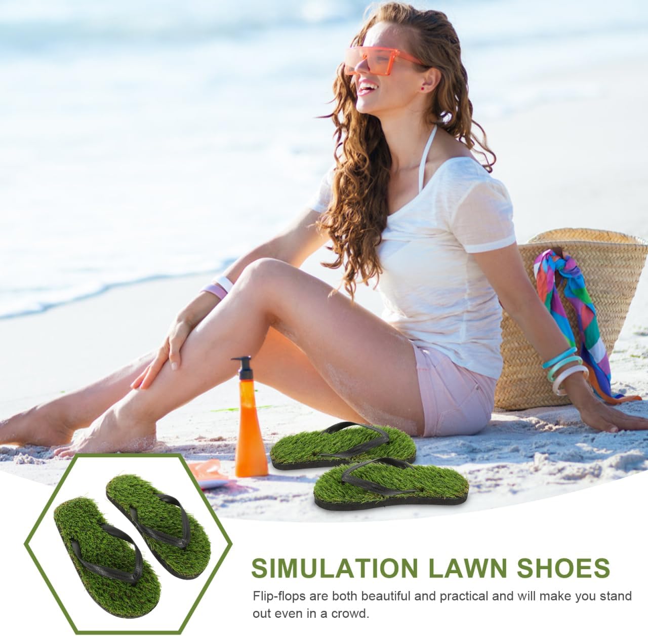 Yardwe Lawn Grass Slippers Size 40/41 Unisex Faux Lawn Upper Eva Sole Casual Beach Pool Outdoor Summer Shoes