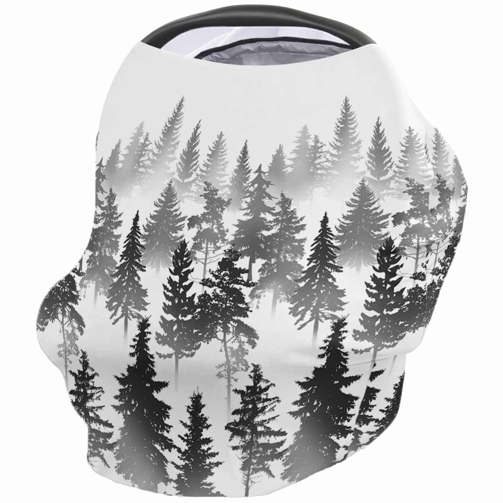 Nursing Cover for Breastfeeding Scarf, Forest Tree Silhouette Modern Style Baby Car Covers Super Soft Multi Use for Canopy Shopping Cart Cover Blanket Stroller Cover
