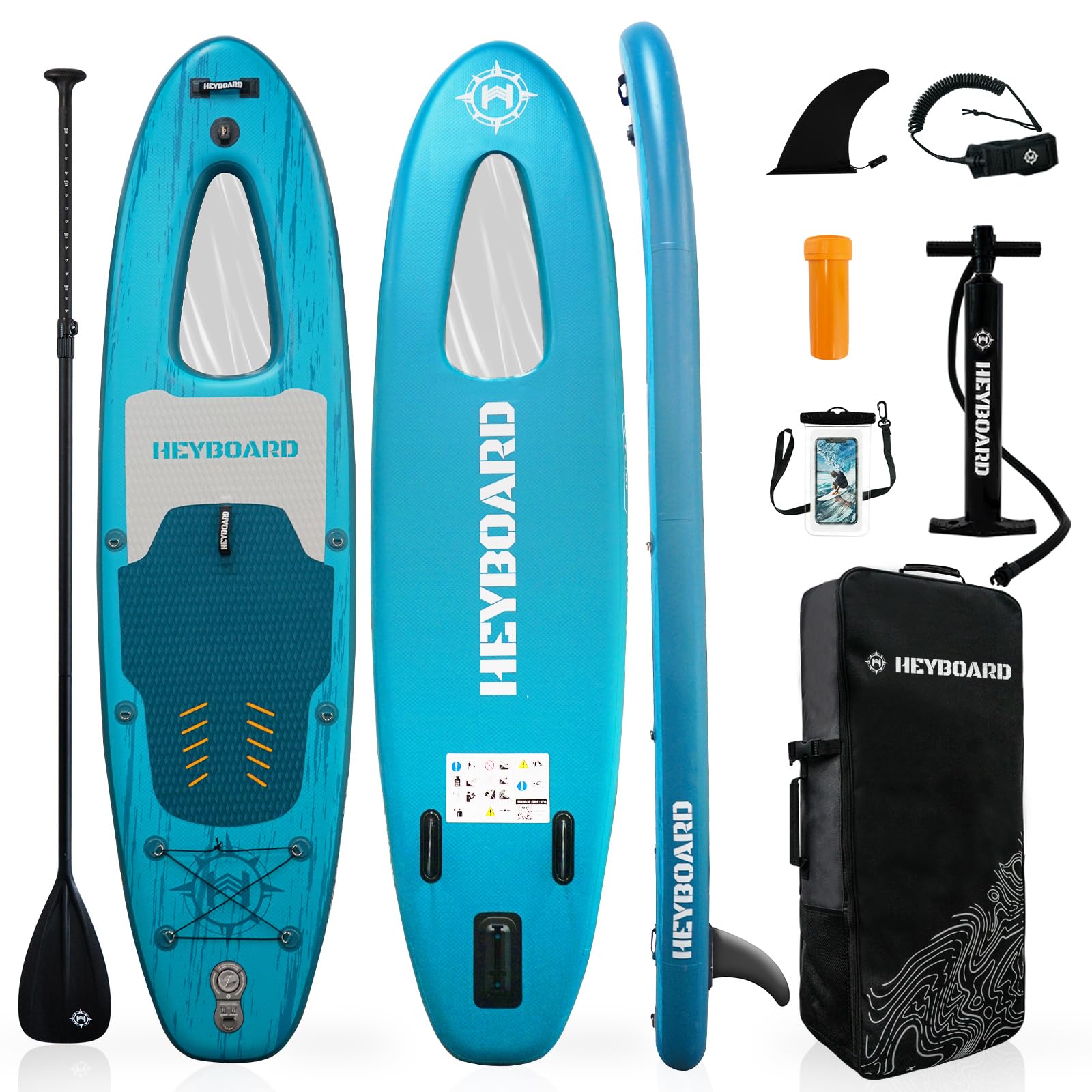 HEYBOARD Inflatable Stand-Up Paddle Board with Transparent