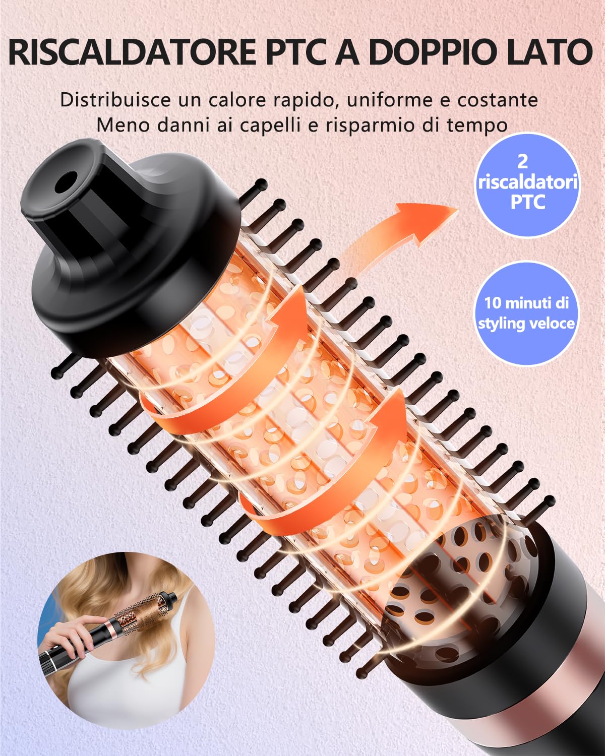 Spazzola termica, spazzola termica Blowout Boost ionica, rende i capelli lisci e lucenti, 5 livelli di temperatura, delicato sui capelli, doppia tensione, spina europea, Sakura rosa
