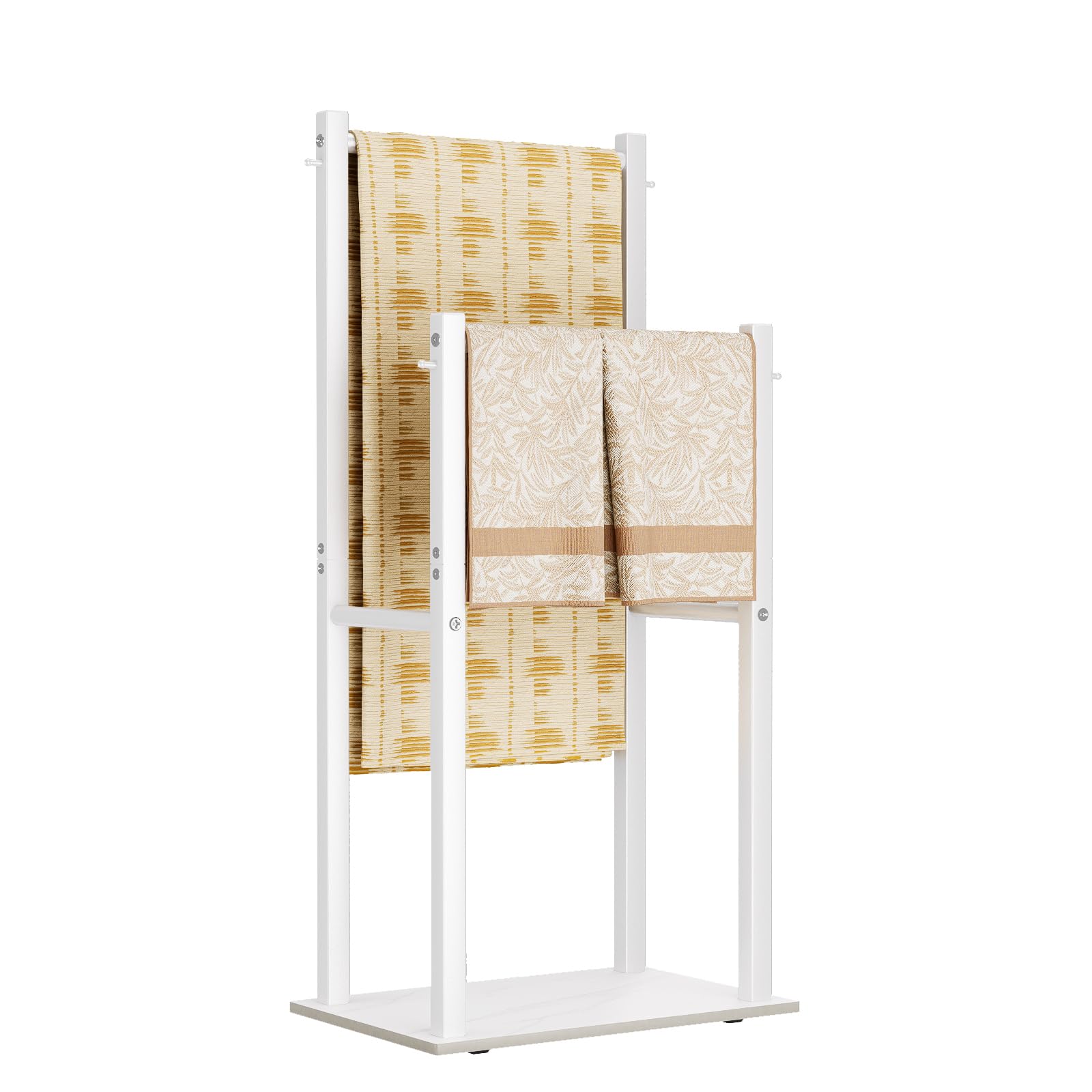Yawinhe Portasciugamani da Terra, Porta Asciugamani Bagno con 2 Bracci, Accessori da Bagno,Organizzatore per Asciugamani, Coperte, Vestiti, 39x26x80cm, Bianco, SMJ002W-