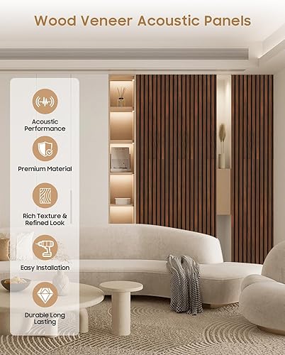 Miniatura 5 de Paneles de pared acústicos, 2 paneles de pared insonorizados con listones de madera 3D para decoración de interiores, reducción de ruido para cine