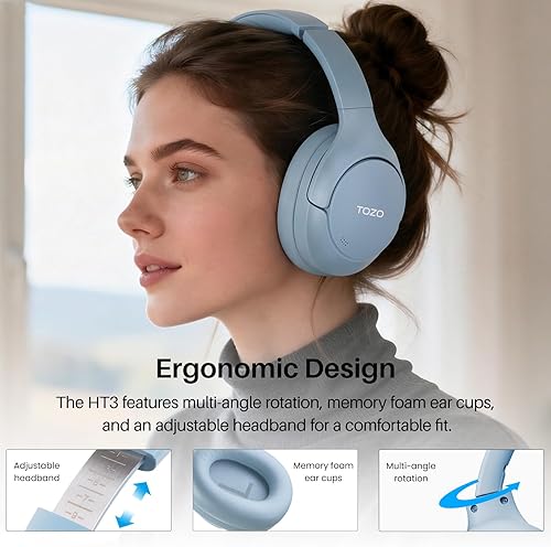 Miniatura 9 de TOZO Auriculares híbridos HT3 con cancelación de ruido, batería de 90 horas de duración inalámbrica sobre la oreja Bluetooth 6.0 auriculares