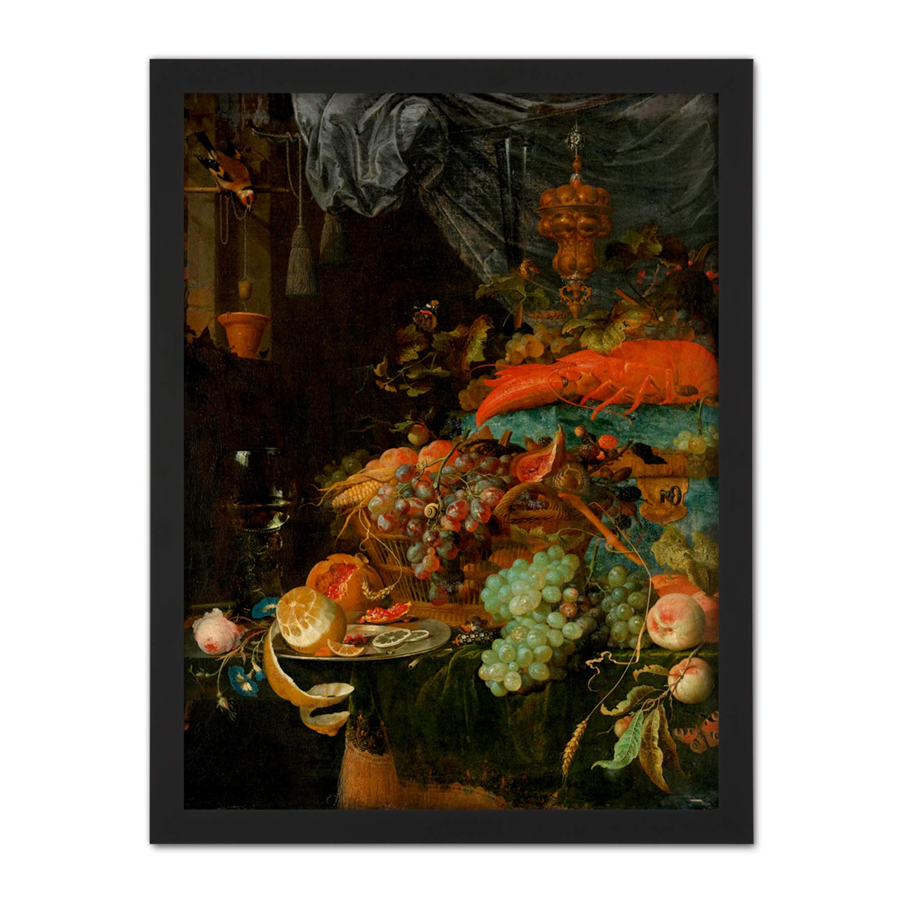Artery8 Mignon Still Life With Fruit Goldfinch Painting Artwork Framed Wall Art Print 18X24 Inch