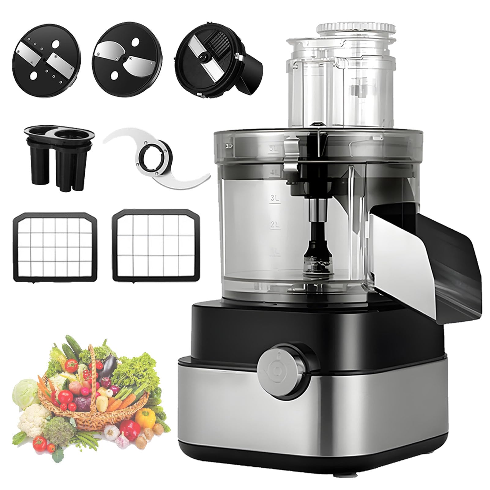 600w,Cortador De Verduras Comercial, Cortador De Verduras Multifuncional De,con 4 Cabezales De Corte Y 5 Redes De Corte, para Cebolla, Ajo, Zanahoria, Patata, Fruta Specification2