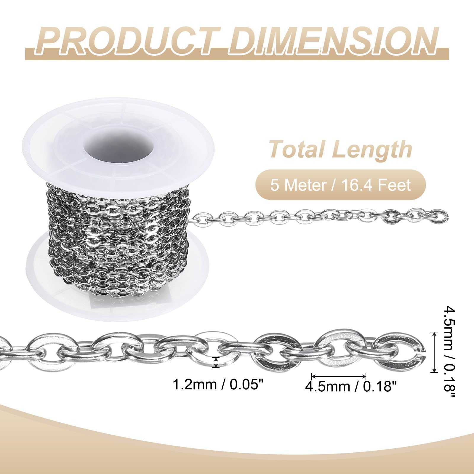 QUARKZMAN 16,4 Piedi/5 Metri Catena In Acciaio Inossidabile A Maglie Cubane, 4x1mm Catena A Maglie Piatte Incrociate Per Forniture Di Gioielli Fai Da Te, Argento
